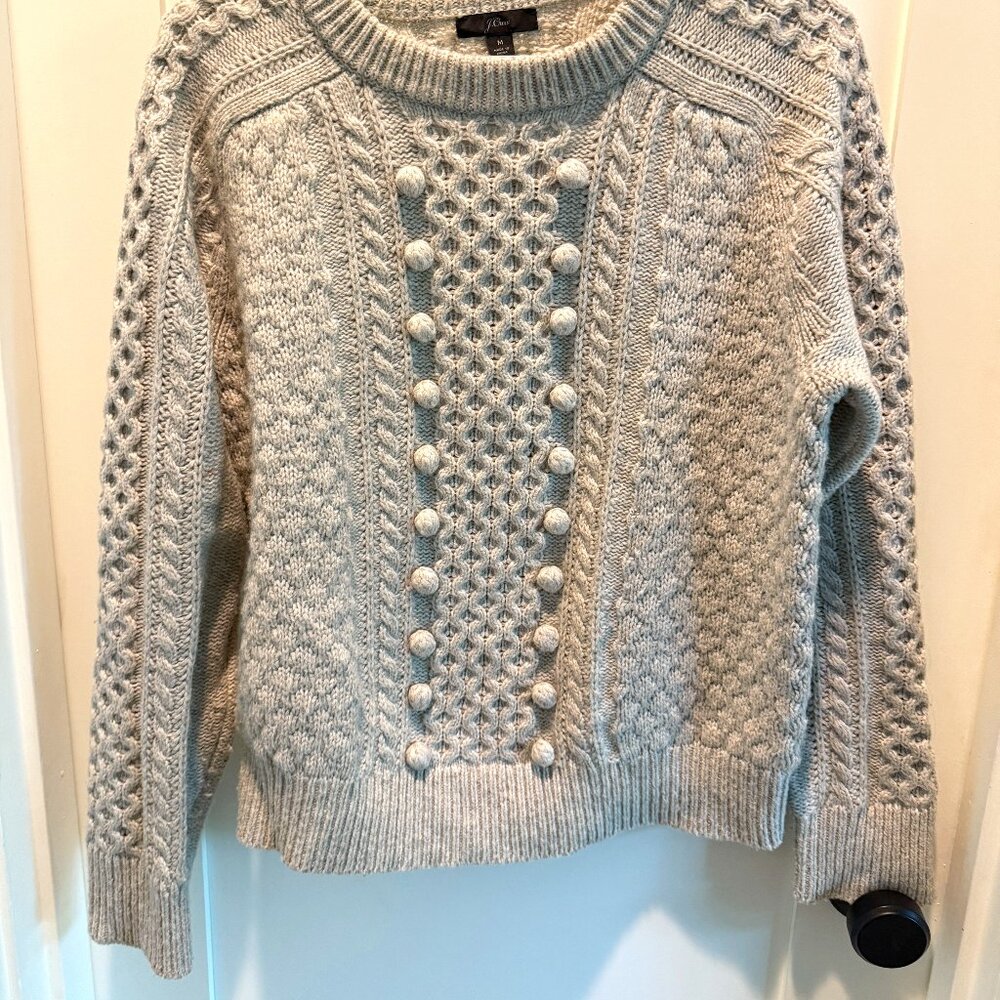 J. Crew Gray Cable Knit Sweater, Size Medium, Great Condition